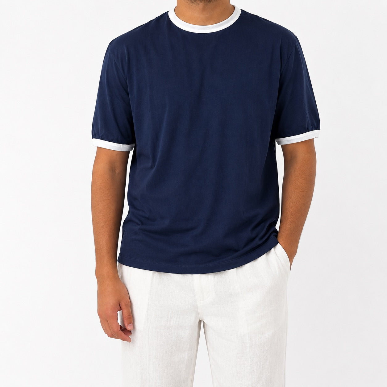 Basic Contrast Rib T-Shirt