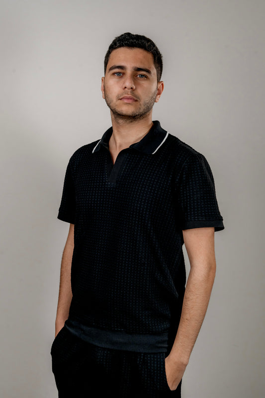 Textured Black Polo Shirt