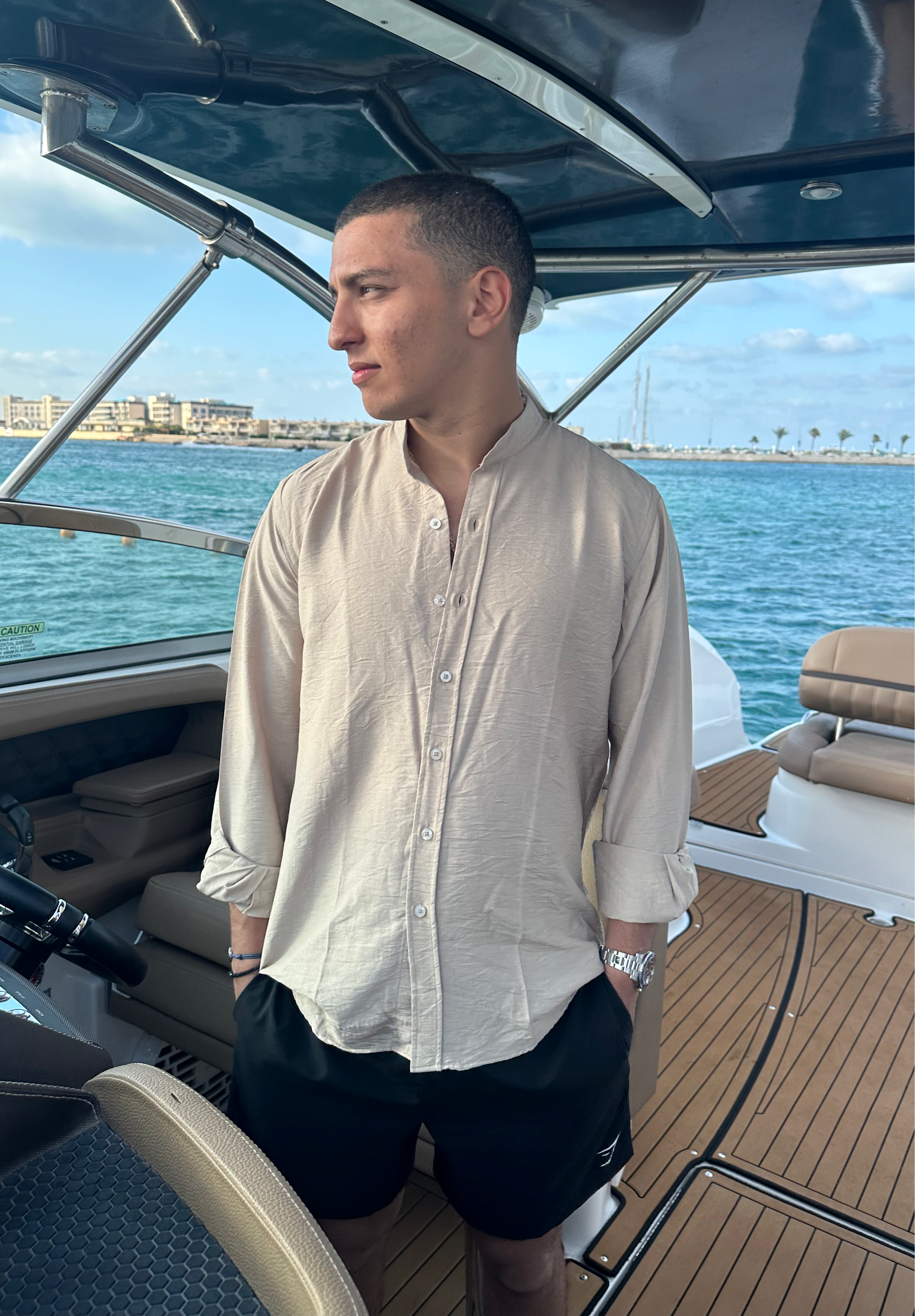 Linen Shirt With A Band Collar