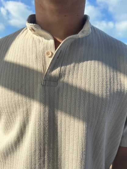 Textured Shirt With A Band Collar