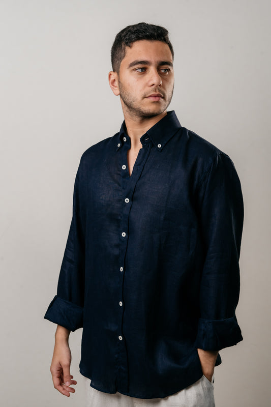 Linen Shirt With A Button-Down Collar