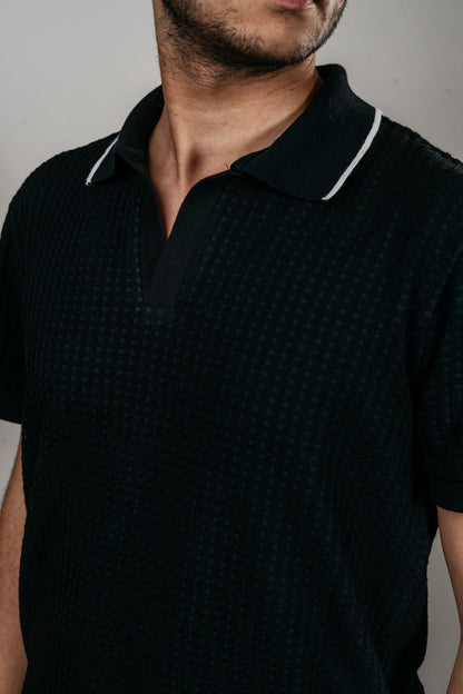 Textured Black Polo Shirt