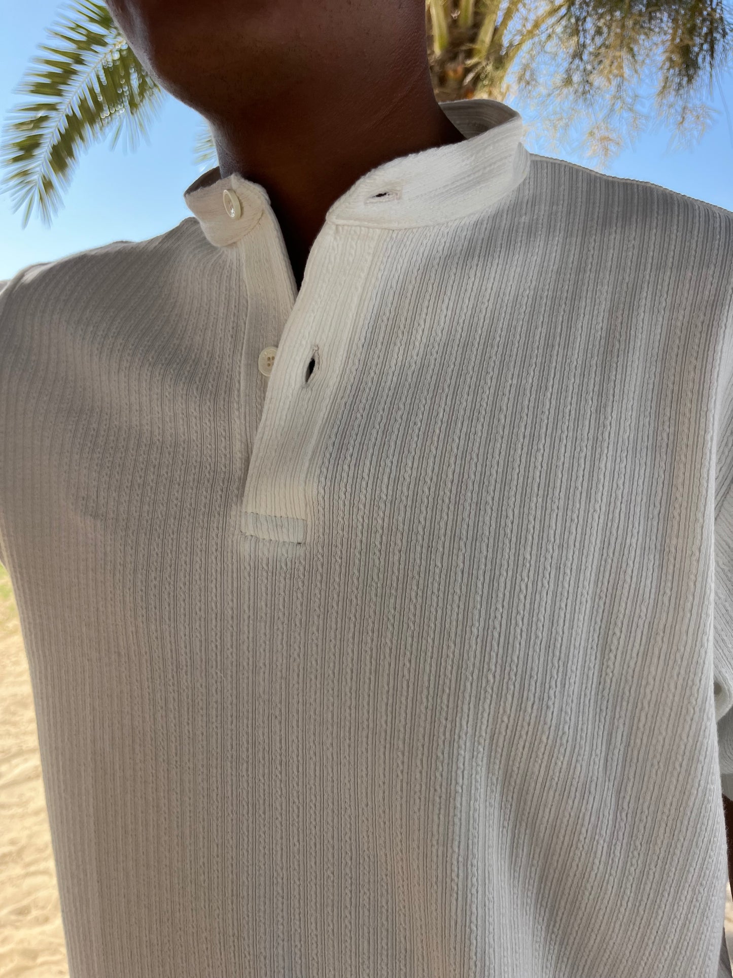 Textured Shirt With A Band Collar